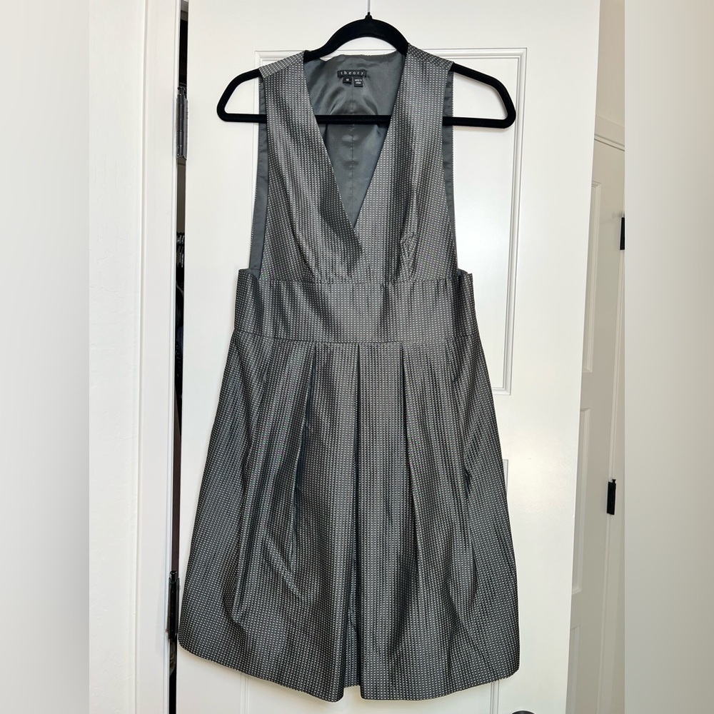 Theory Deanne Black Gray Metallic Printed Dress Jumper (6)